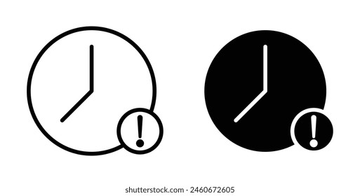 Alarm exclamation line icon set. Schedule urgent alert symbol suitable for apps and websites UI designs