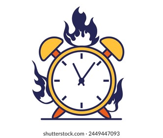 Alarm in fire clock burn. Vector flat graphic design element concept illustration