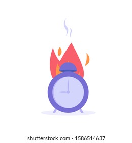 The alarm in fire, time is running out. Concept of time managment, deadline, self control, self discipline. Vector illustration in flat cartoon design