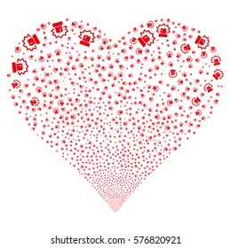 Alarm fireworks with heart shape. Vector illustration style is flat red iconic symbols on a white background. Object heart made from scattered pictographs.