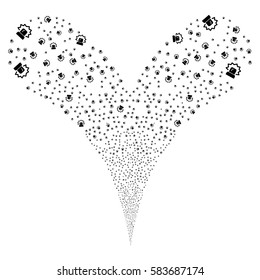 Alarm fireworks stream. Vector illustration style is flat black iconic symbols on a white background. Object double fountain done from random symbols.