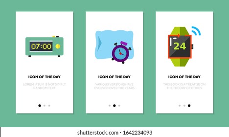 Alarm flat icon set. Timer, watch, morning isolated sign pack. Waking up, time measurement concept. Vector illustration symbol elements for web design and apps