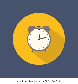 Alarm flat round icon on dark background. Retro style. Vector illustration.