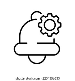 Alarm with gear line icon. Clock, alarm clock, setup, around the clock, reminder, stopwatch, night, calendar, wristwatch, wall clock. Punctuality concept. Vector line icon on white background