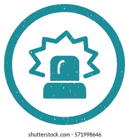 Alarm grainy textured icon inside circle for overlay watermark stamps. Flat symbol with scratched texture.