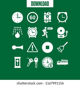 alarm icon. 16 alarm vector set. clock, fire truck, wall clock and car key icons for web and design about alarm theme
