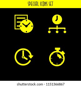 alarm icon. 4 alarm set with stopwatch, clock and time vector icons for web and mobile app