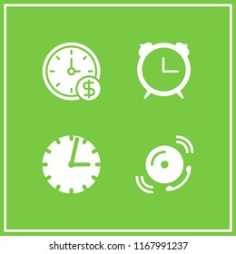 alarm icon. 4 alarm vector set. wall clock, alarm clock, school bell and time icons for web and design about alarm theme