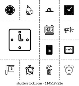 Alarm icon. collection of 13 alarm filled and outline icons such as clock, door ringer, bell, megaphone, wall clock. editable alarm icons for web and mobile.