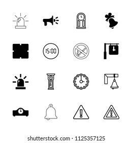 Alarm icon. collection of 16 alarm filled and outline icons such as clock, megaphone, warning, bell, wall clock, pendulum. editable alarm icons for web and mobile.