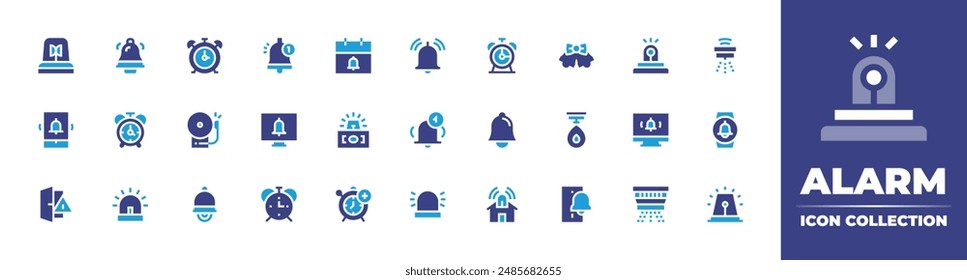 Kollektion des Erinnerungssymbols. Zweitonfarbe. Vektorillustration. Enthalten smarthome, schulalarm, alarmclock, alarm, uhr, siren, benachrichtigung, glocken, glocke, open door.