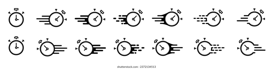 colección de iconos de alarma, icono de tiempo rápido, iconos del vector de tiempo de velocidad establecidos aislados en fondo blanco - vector 10 pasos.