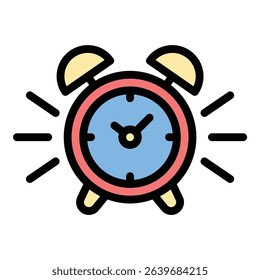 Alarm icon flat line style illustration representing alerts and time notifications, suitable for security, scheduling, and productivity-related projects
