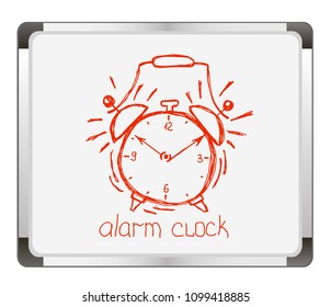 Alarm icon. Hand drawn alarm clock isolated on flip chart background. Wake up.