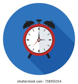 Alarm icon. Illustration in flat style. Round icon with long shadow.