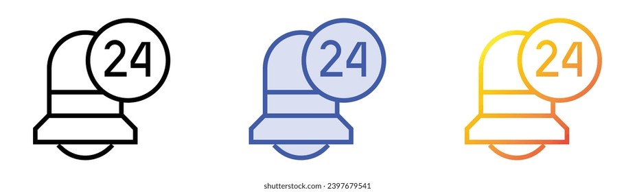 Alarmsymbol. Lineare, blaue Füllung und Farbstil-Design einzeln auf weißem Hintergrund