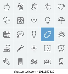 Alarm icon with map pin, apple and video editable symbols. Set of light, cardiogram, no icons and movie concept. Editable vector elements for logo app UI design.