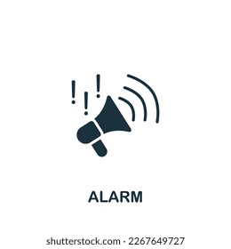Icono de alarma. Signo monocromo simple de la colección de seguridad. Icono de alarma para logotipo, plantillas, diseño web e infografías.