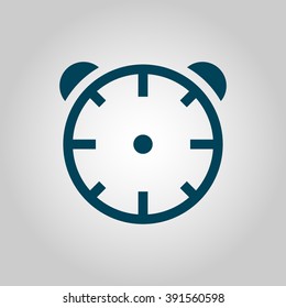 Alarm icon, on grey background, blue outline, large size symbol