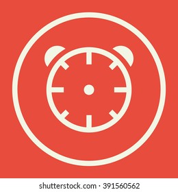 Alarm icon, on red background, white circle border, white outline