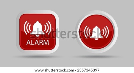 Alarm icon on red background. Red notification alarm and bell icon for incoming inbox messages. Ringing bell and notification button for alarm and application alert. Vector.