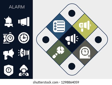  alarm icon set. 13 filled alarm icons. Simple modern icons about  - Megaphone, Warning, Firefighter, Loudspeaker, Clock, Clocks, Alarm, Reminder