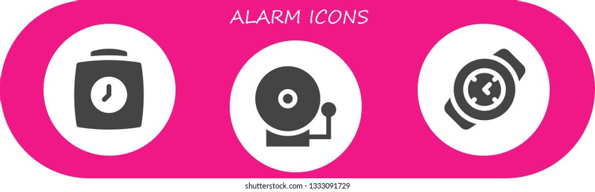 alarm icon set. 3 filled alarm icons.  Simple modern icons about  - Clock, Alarm bell, Watch