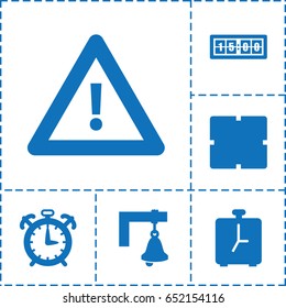 Alarm icon. set of 6 alarm filled icons such as clock, warning, bell, digital clock