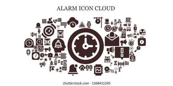 alarm icon set. 93 filled alarm icons.  Simple modern icons about  - Clocks, Warning, Notification, Time, Wristwatch, Clock, Loudspeaker, Watch, Dangerous, Alarm bell, Megaphone