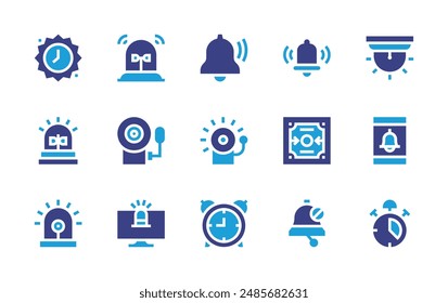 Alarm icon set. Duotone color. Vector illustration. Containing alarm, notificationbell, goodmorning, noalarm, siren, alert, hack, notification.