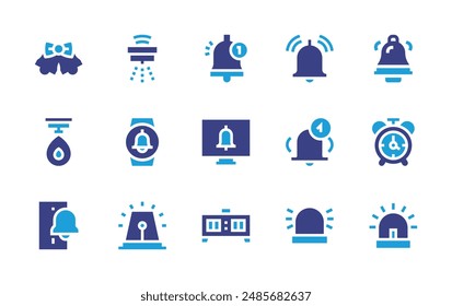 Alarm icon set. Duotone color. Vector illustration. Containing alarm, clock, siren, notification, wristwatch, bells, smarthome.