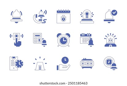 Alarm icon set. Duotone style line stroke and bold. Vector illustration. Containing alarmclock, alarm, firealarm, smartphone, time, alert, calendar, notification, news.