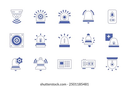 Alarm icon set. Duotone style line stroke and bold. Vector illustration. Containing firealarm, alert, alarmbell, alarm, digitalalarmclock, siren, medicalservice, bell.