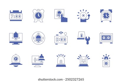 Alarm icon set. Duotone style line stroke and bold. Vector illustration. Containing alarm, siren, alarmclock, smartclock, notification.