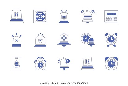 Alarm icon set. Duotone style line stroke and bold. Vector illustration. Containing alarm, alarmclock, alarmoff, notification, siren, bell, notificationbell, win.
