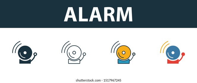 Alarm icon set. Premium simple element from security icons collection. Set of alarm icon in filled, outline, colored and flat styles.