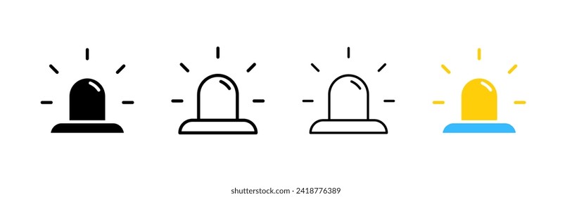 Alarm icon set. Silhouette, linear, and flat style. Vector icons.
