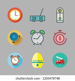 alarm icon set. vector set about alarm bell, fire truck, alarm clock and timer icons set.