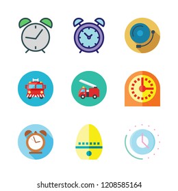 alarm icon set. vector set about timer, fire truck, time and alarm clock id icons set.