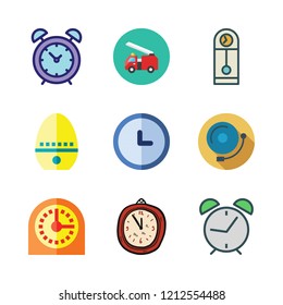 alarm icon set. vector set about fire truck, alarm clock id, alarm bell and alarm clock icons set.
