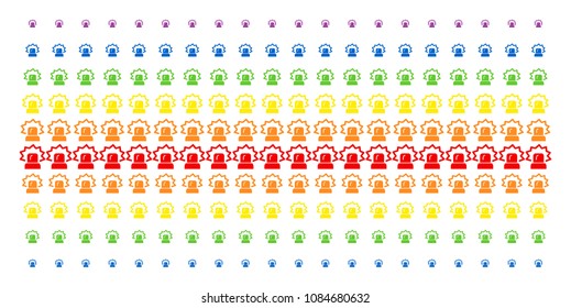 Alarm icon spectrum halftone pattern. Vector symbols arranged into halftone array with vertical spectral gradient. Constructed for backgrounds, covers, templates and abstract compositions.
