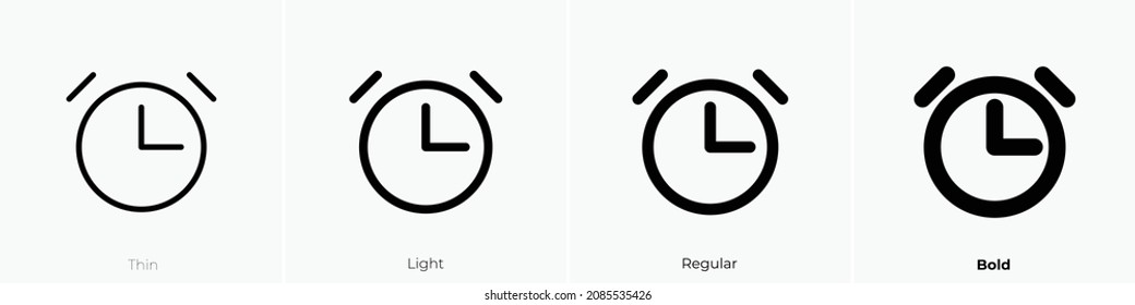 alarm icon. Thin, Light Regular And Bold style design isolated on white background