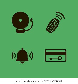 alarm icon. alarm vector icons set car key signal, school bell and key card