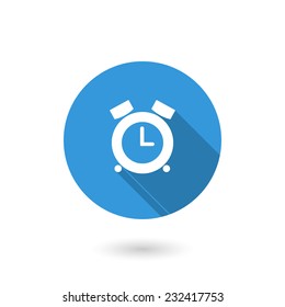 Alarm icon. Vector illustration of flat blue color icon with long shadow