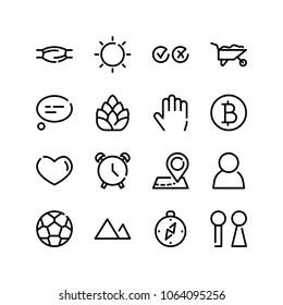 Alarm icon with wc, hand, hop symbols. Set of human, muscular, hop icons and sport concept. Editable vector elements for logo app UI design.