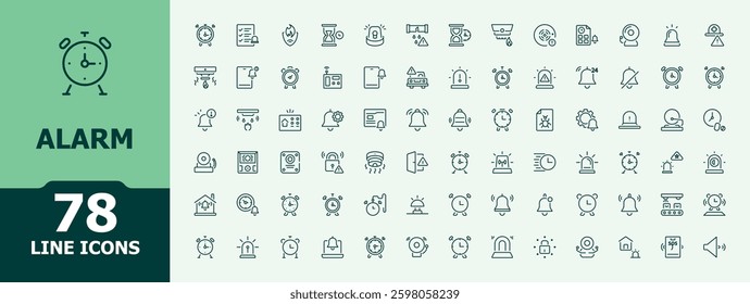 Alarm icons. Contains such icons as fire watch, alert and more. Icon design. Fire alarm icon pack. Minimalist editable vector stroke.