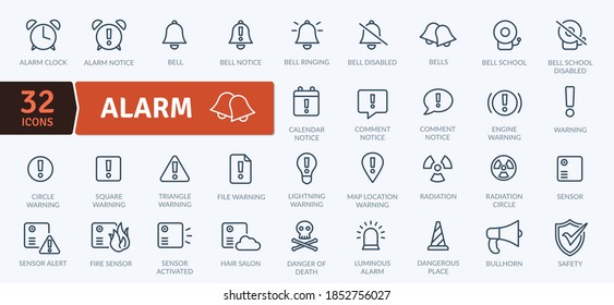 Paquete de Iconos de alarma. Iconos de línea delgada configurados. Conjunto de colección de iconos plano. Iconos vectoriales simples