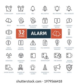 Alarm Icons Pack. Thin line icons set. Flat icon collection set. Simple vector icons