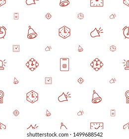 alarm icons pattern seamless white background. Included editable outline wall clock, door ringer, clock, bell, siren, pendulum icons. alarm icons for web and mobile.