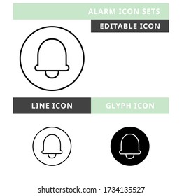 Alarm-Symbole setzen Vektordesign, moderne bearbeitbare Linie und Glyphe-Symbol, schwarze Farbe und isoliert für Icon-Präsentation, Website und Banner
